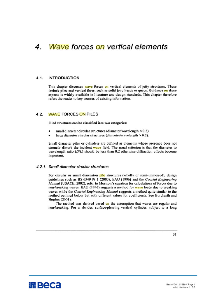 Wave Forces On Vertical Elements | PDF