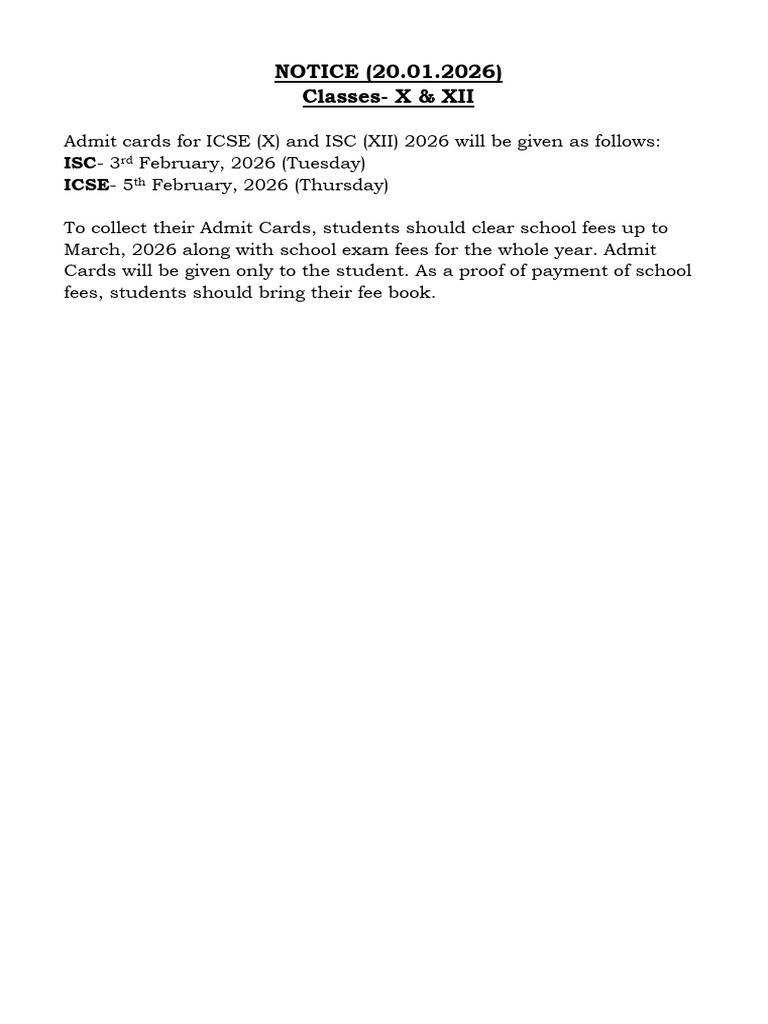 Admit Card (Icse & Isc) | PDF