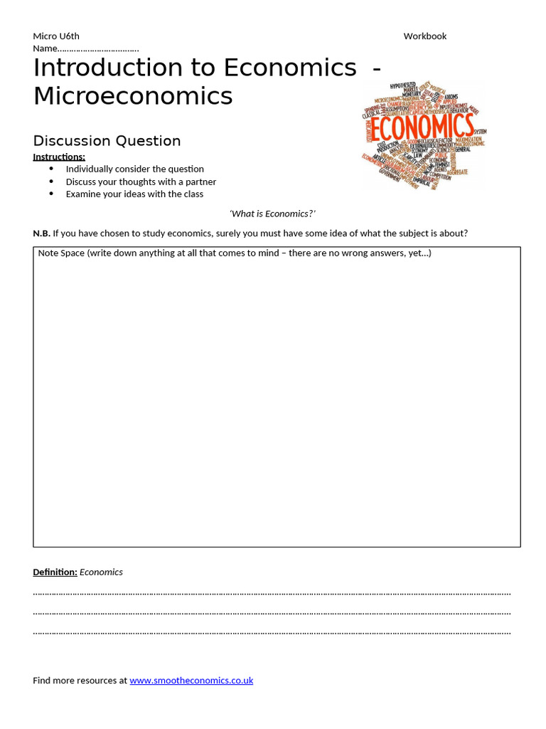Intro To Micro Workbook 1 | PDF | Economics | Economic Growth