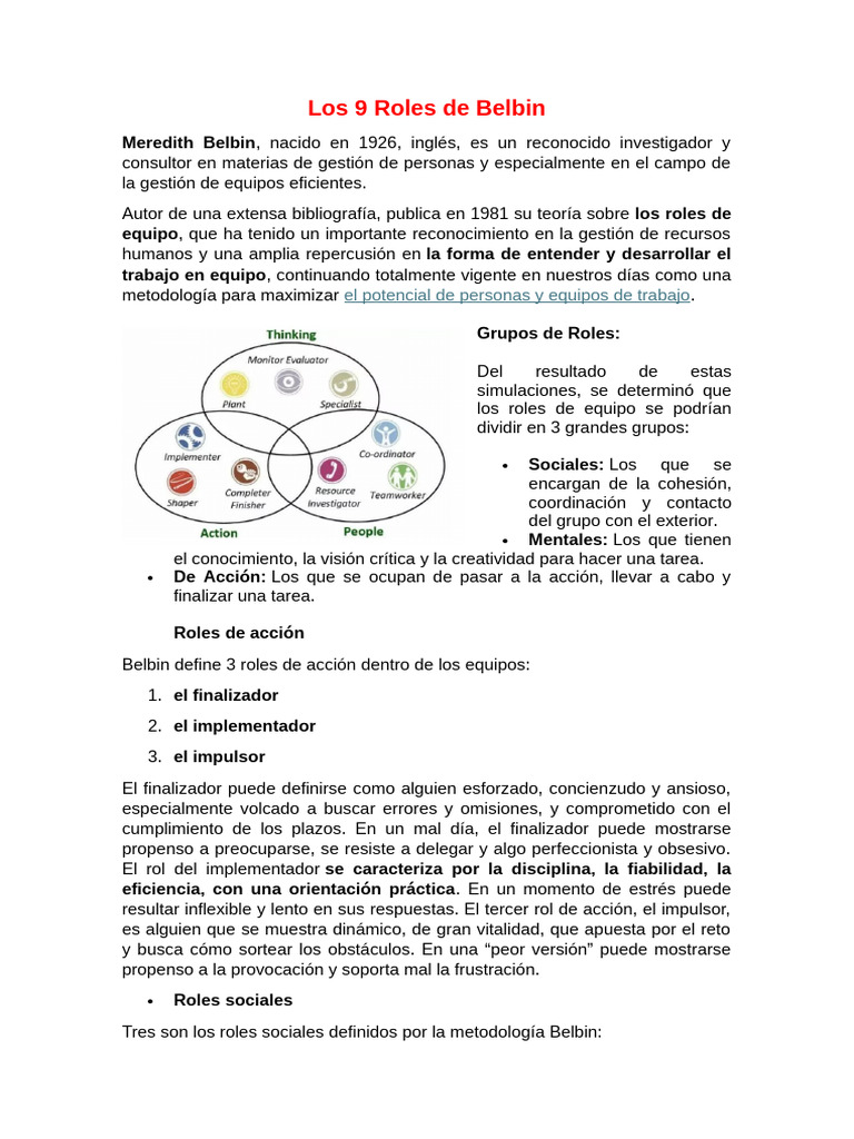 Los 9 Roles de Belbin | PDF | Ciencia cognitiva | Cognición