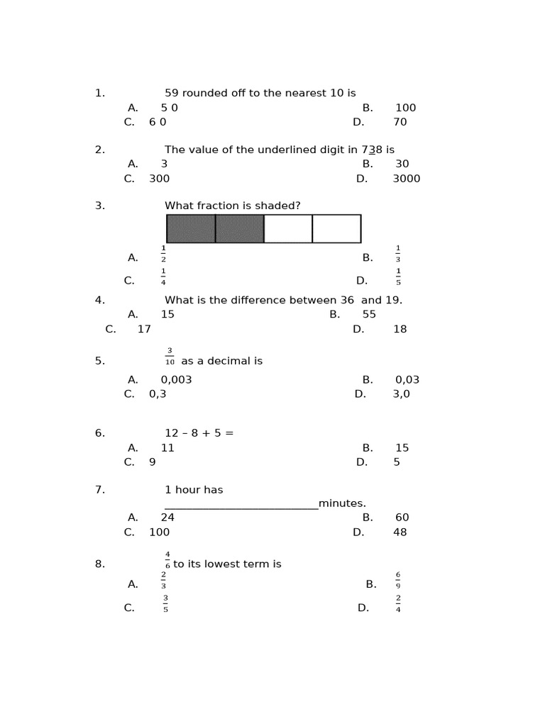 Grade 4 Maths Term 3 Paper 1 | PDF