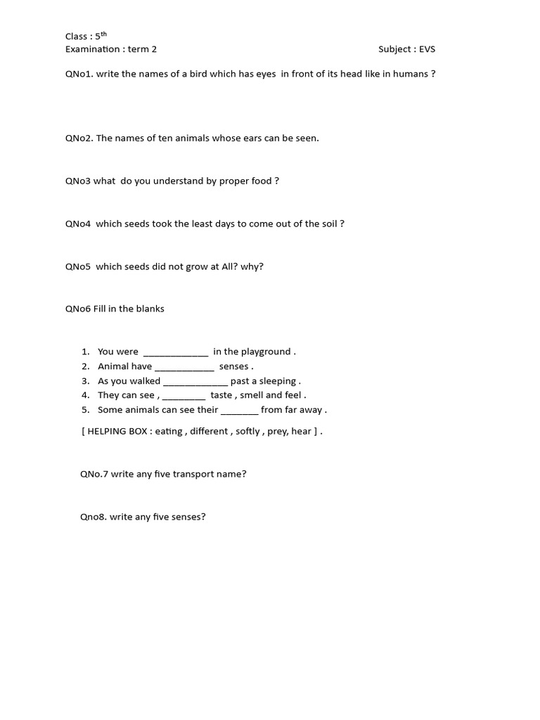 Class 5th EVS | PDF