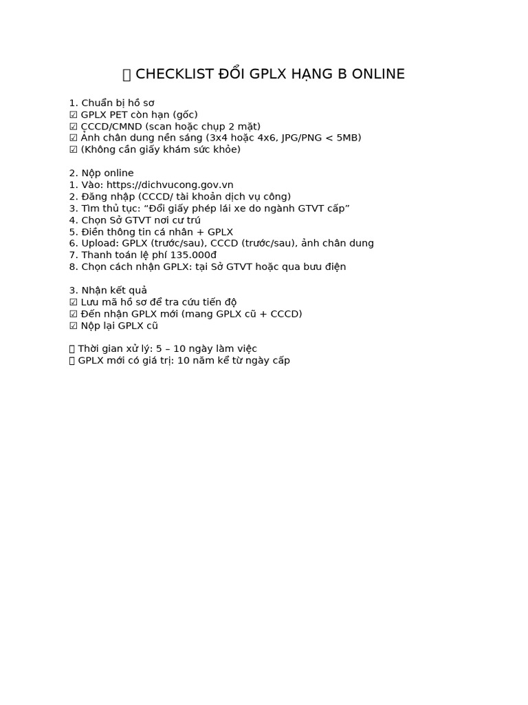 Checklist Doi GPLX Unicode | PDF