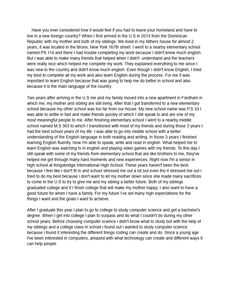 Frailyn Vasquez Cruz - Personal Statement Final Draft | PDF