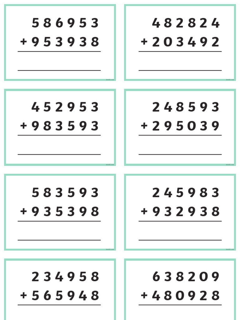 Addition Cards | PDF