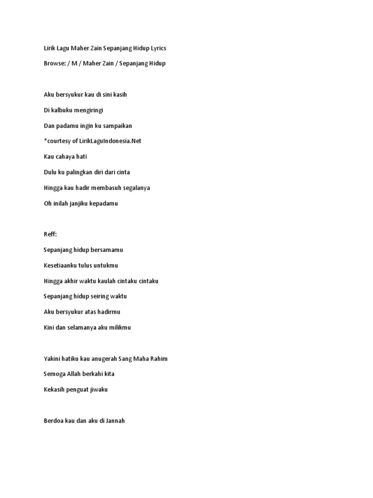 Lirik Lagu Maher Zain Sepanjang Hidup Lyrics