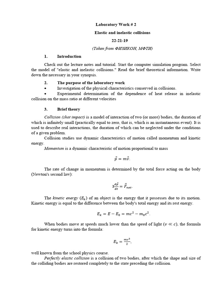 Lab 2. Elastic - Inelastic Collisions | PDF | Collision | Momentum