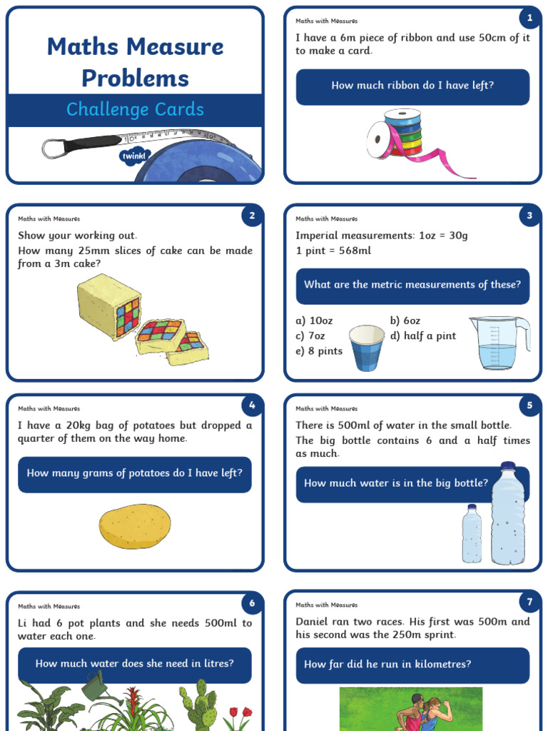 Au t2 M 085 Maths Measure Problems Challenge Cards Ver 6 | PDF | Pint ...
