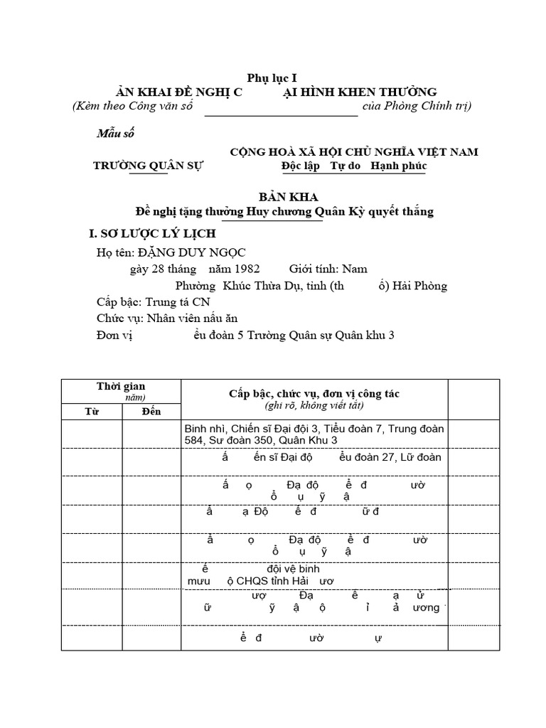 Phu Luc I-Ban Khai (Full) | PDF