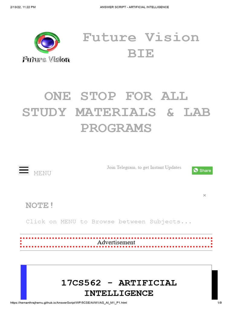 Answer Script - Artificial Intelligence | PDF | Vertex (Graph Theory ...