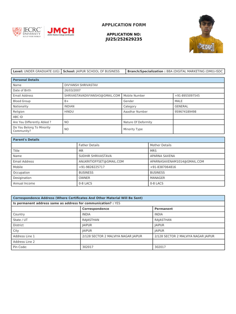 Application Form JU25 252629235 | PDF
