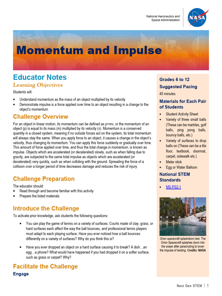 Momentum and Impulse Classroom Connection 508 | PDF | Momentum | Force