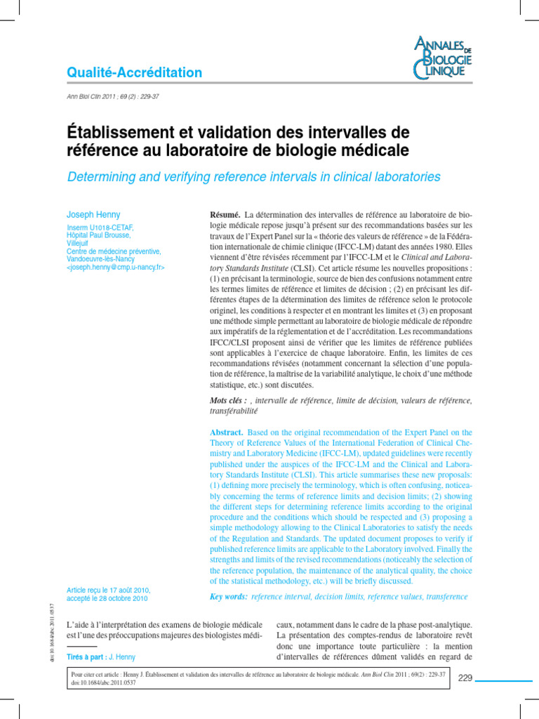 Determining and Verifying Reference Intervals in C | PDF