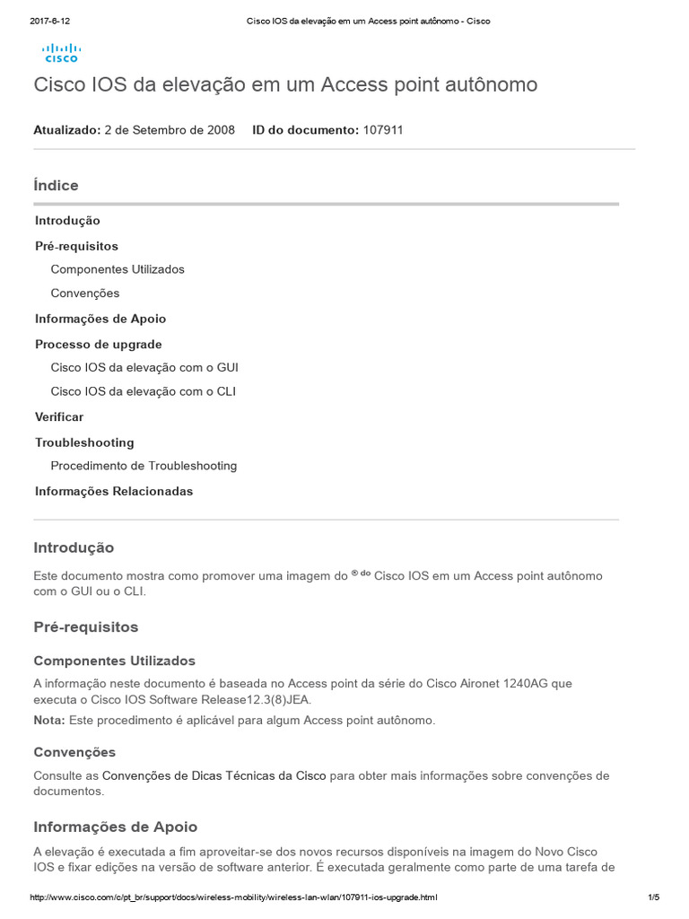 Cisco IOS Da Elevação em Um Access Point Autônomo - Cisco | PDF | iOS ...