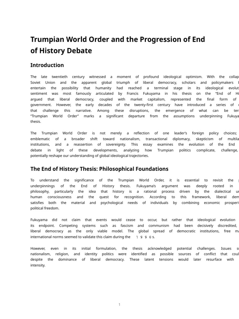 Trumpian World Order and The Progression of End of History Debate | PDF ...