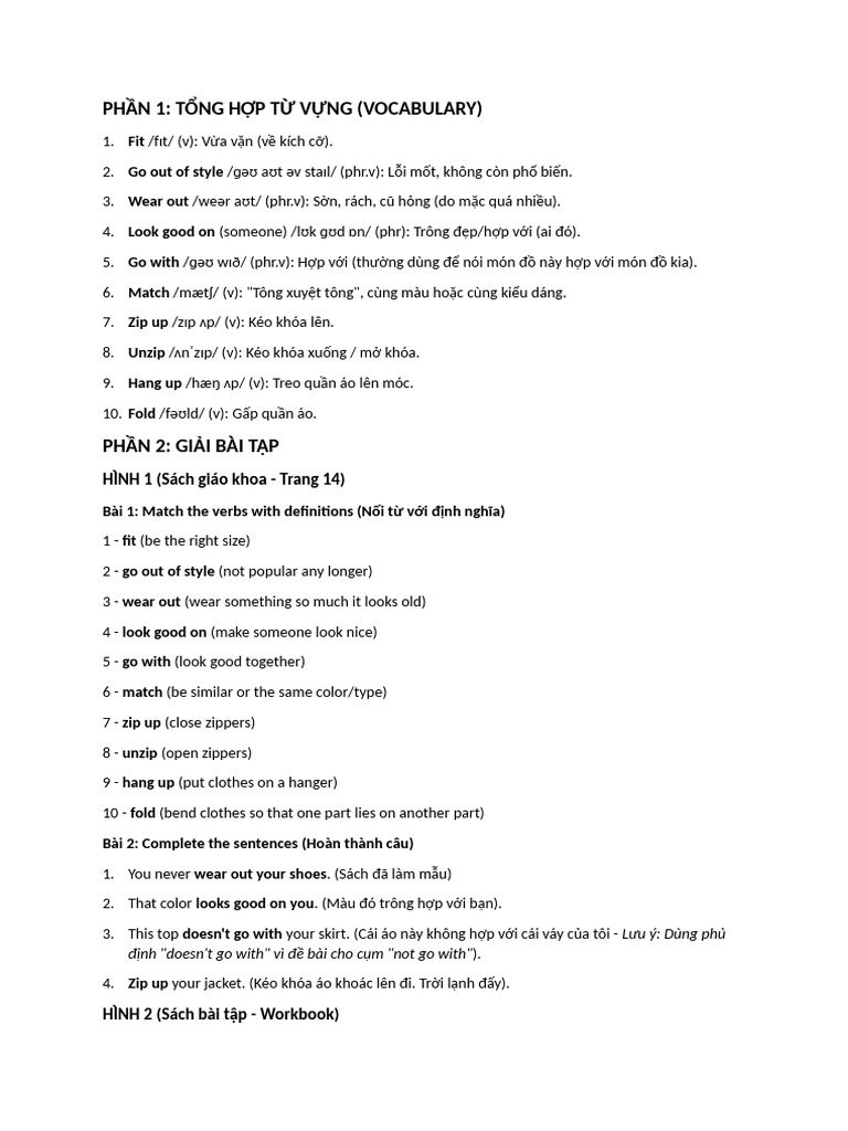 Verb Related To Clothes and Shoes | PDF