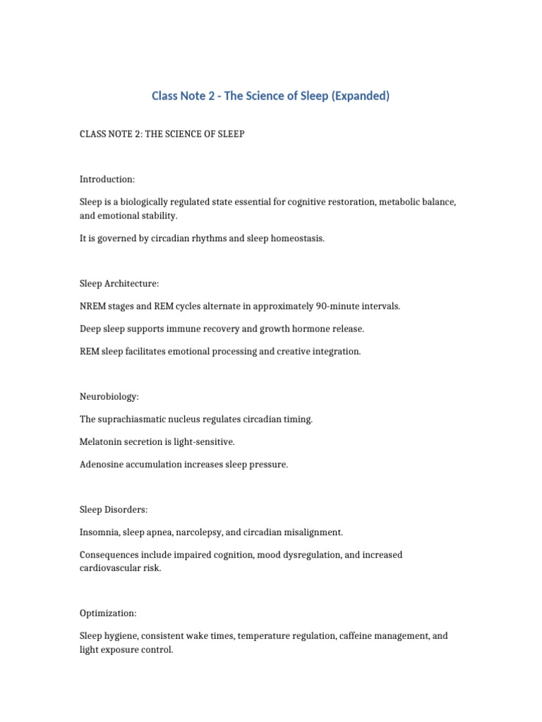 Class Note 2 Sleep | PDF | Sleep | Sociology