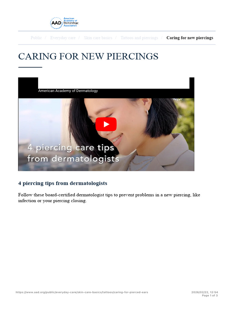 Caring For New Piercings | PDF | Skin Care | Human Body