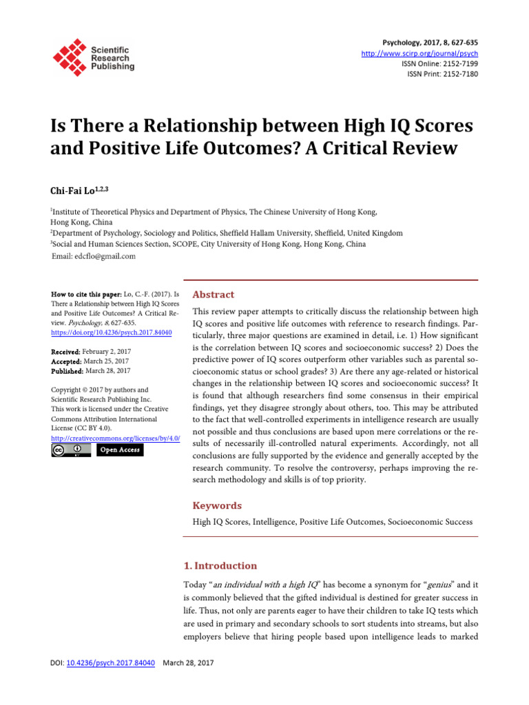 2017 - IQ and Positive Life Outcomes - A Critical Review | PDF ...