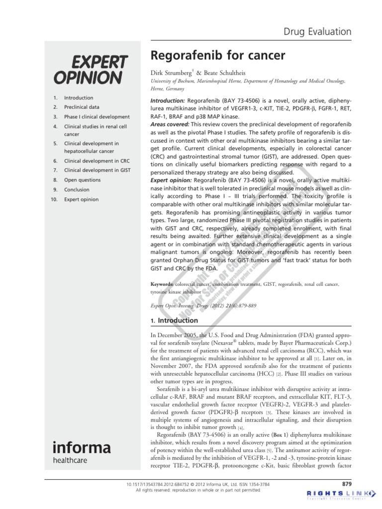 Regorafenib For Cancer: Drug Evaluation | PDF | Tyrosine Kinase ...
