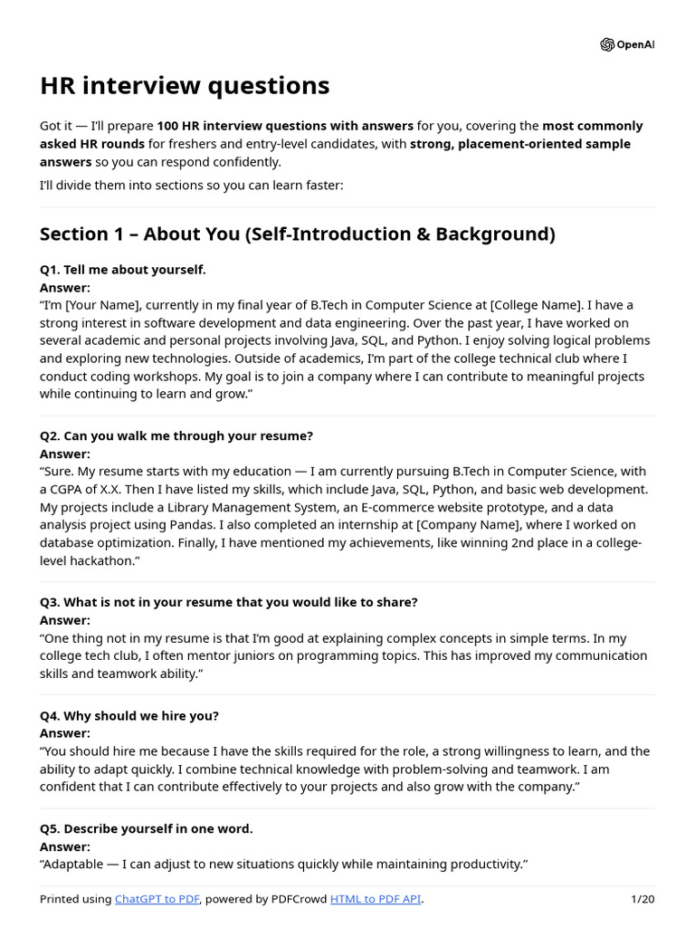 HR Interview Questions | PDF | Cloud Computing | Databases