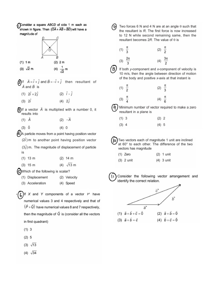 Vector Practice Questions | PDF