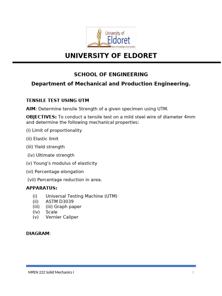 Final Lab Sheet Mpen 222 Tensile Test Using Utm | PDF | Deformation ...