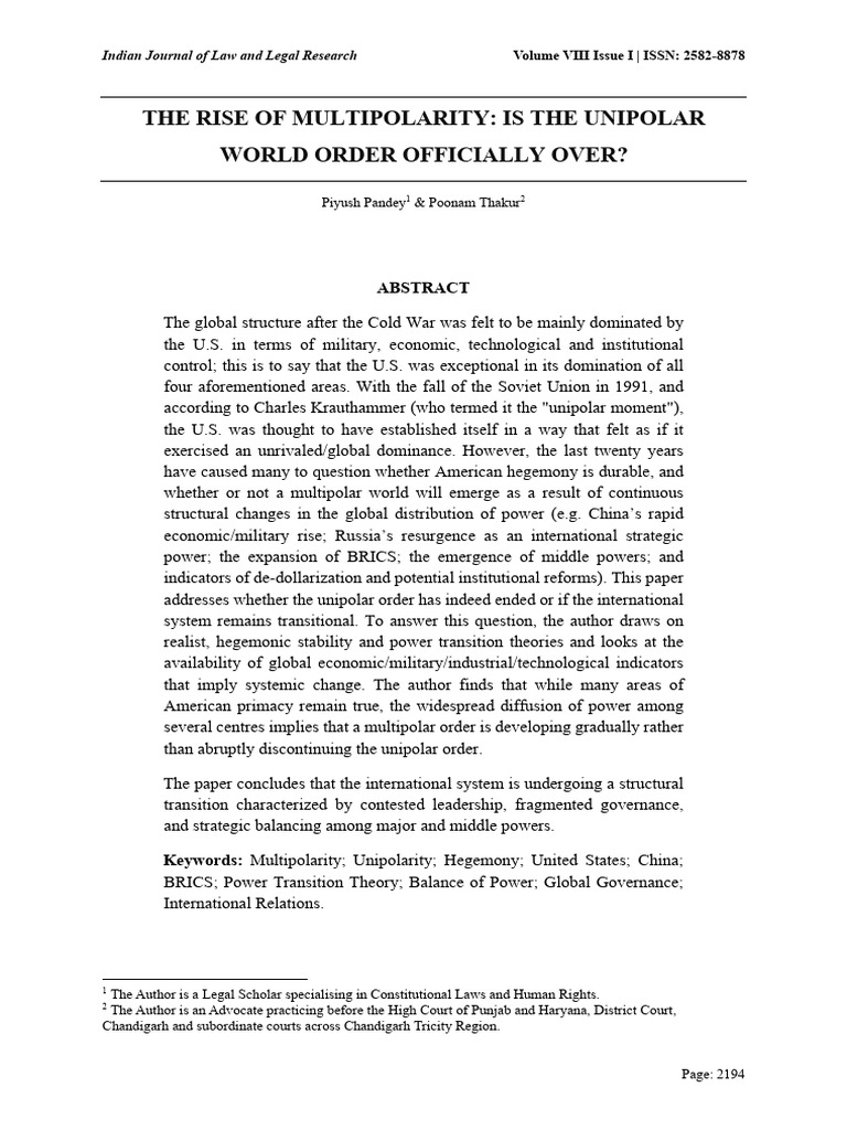 The Rise of Multipolarity - Is The Unipolar World Order Officially Over ...