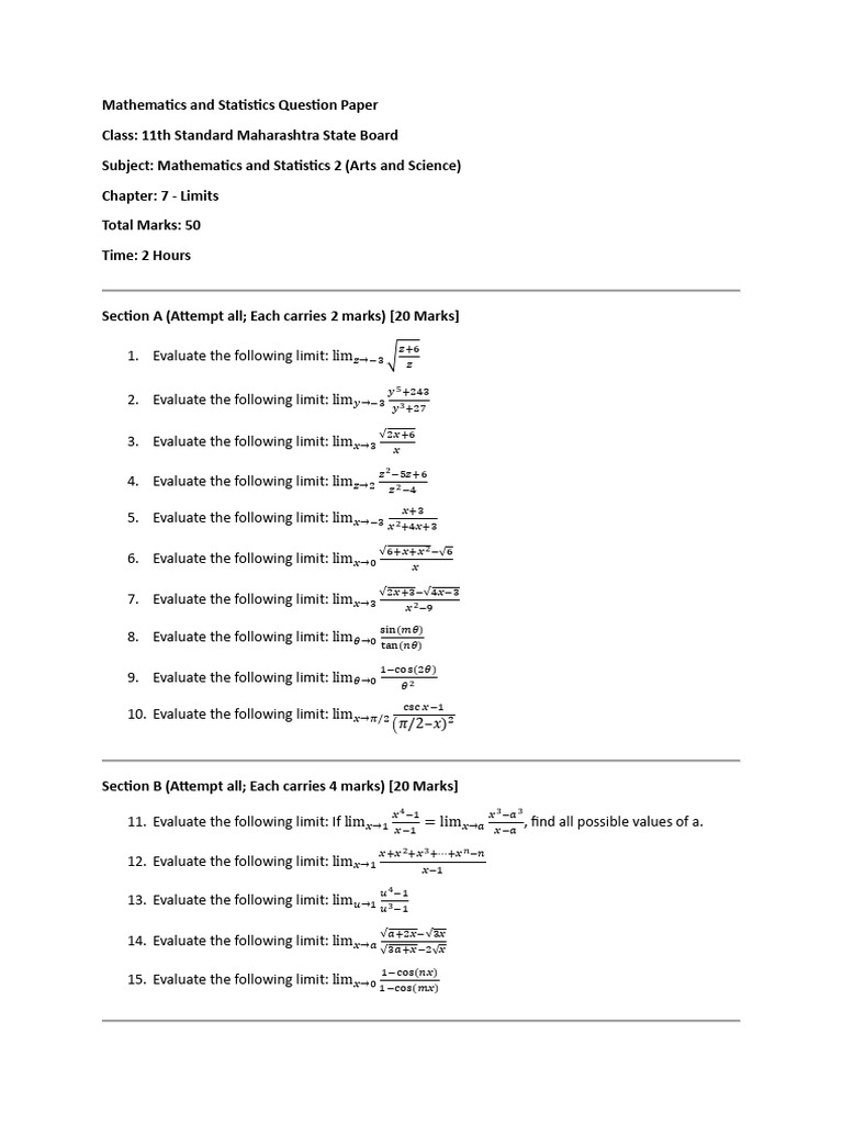 Mathematics and Statistics Question Paper | PDF | Chess Theory | Chess