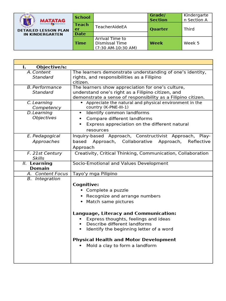 Q3.Week 5. CO Detailed Lesson Plan. Complete Blocks of Time | PDF