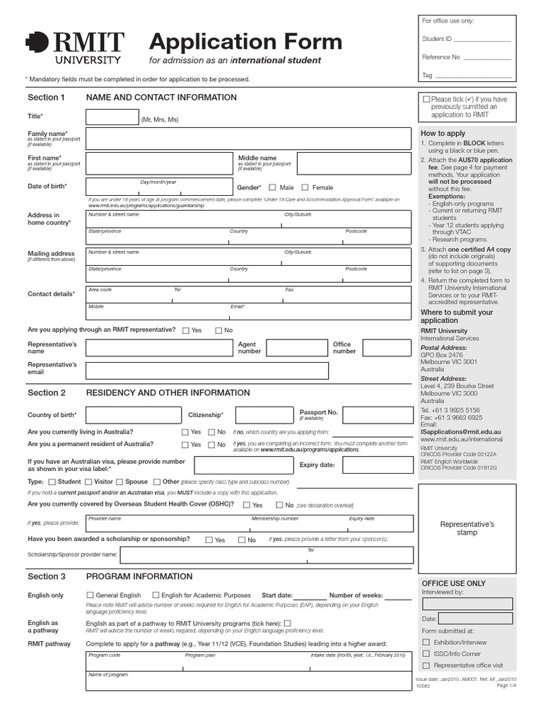 RMIT Application Form | PDF | Visa Inc. | Payments