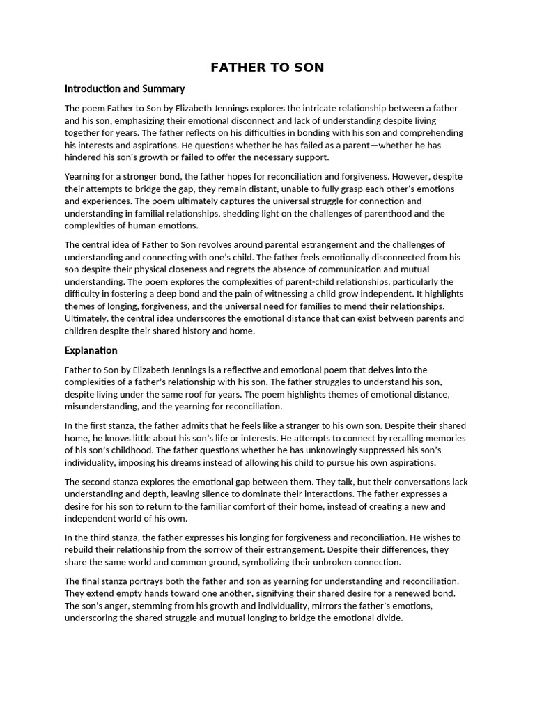 Father To Son Notes | PDF | Forgiveness | Poetry