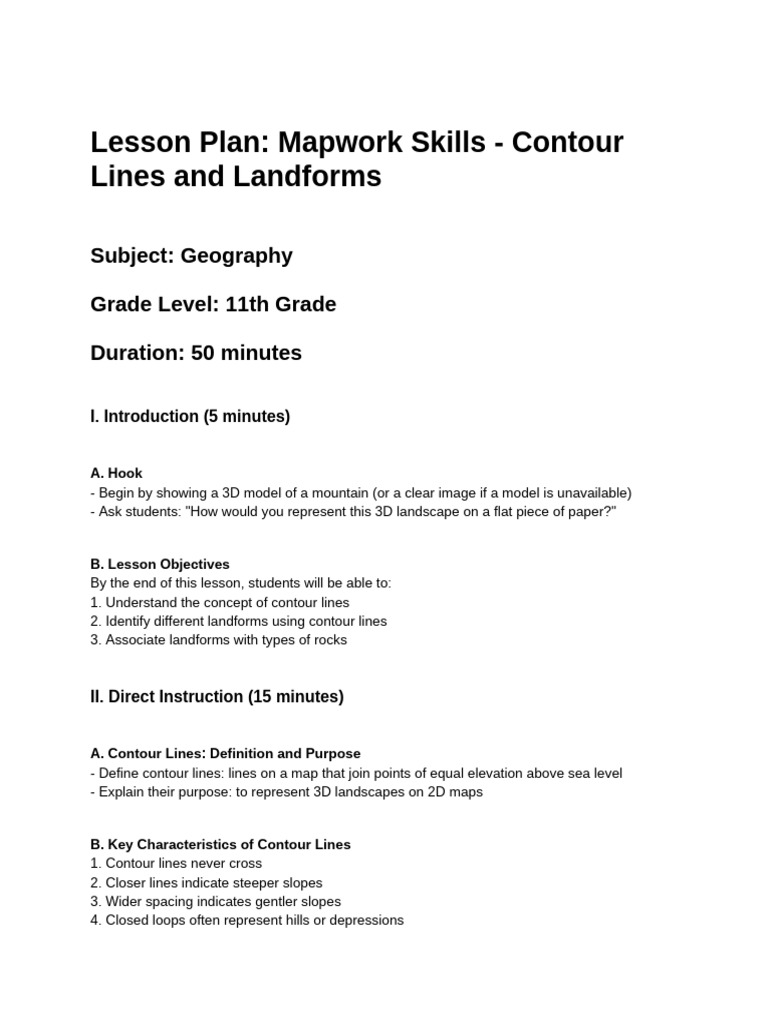 Grade 10 Lesson Plan-MapWork | PDF | Contour Line | Landscape