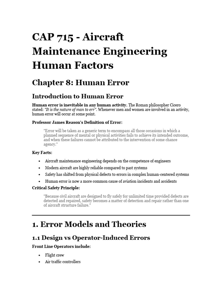 CAP 715 - Aircraft Maintenance Engineering Human Factors | PDF ...