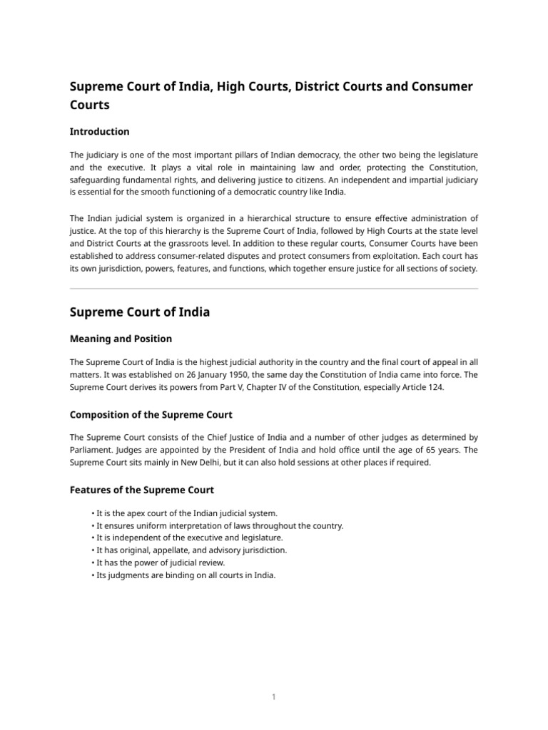 Indian Judicial System and Consumer Courts | PDF | Supreme Courts ...