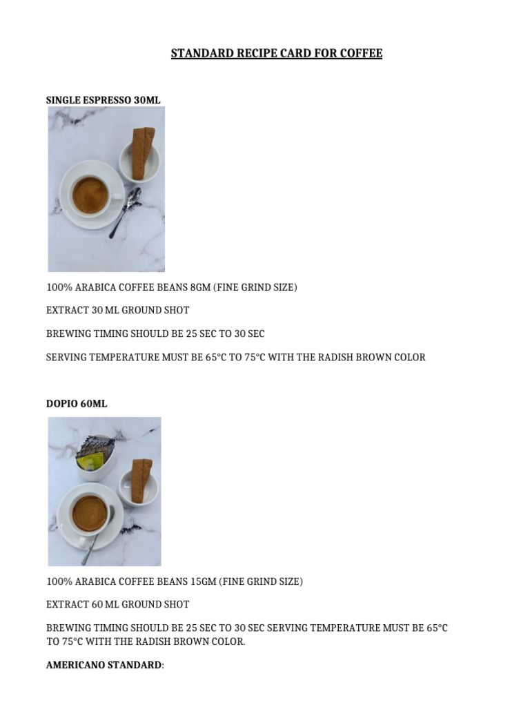Standard Hot Beverages Recipe | PDF | Coffee | Drink