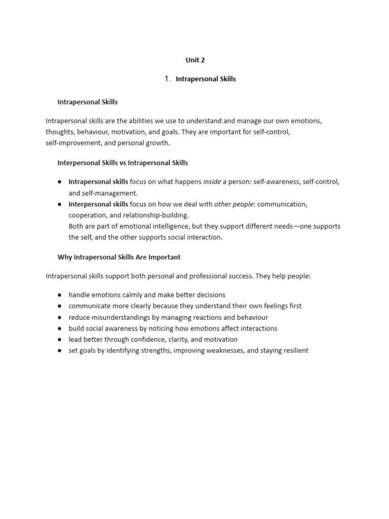 Unit 2 - Intrapersonal Skills - Material | PDF | Thought | Critical ...