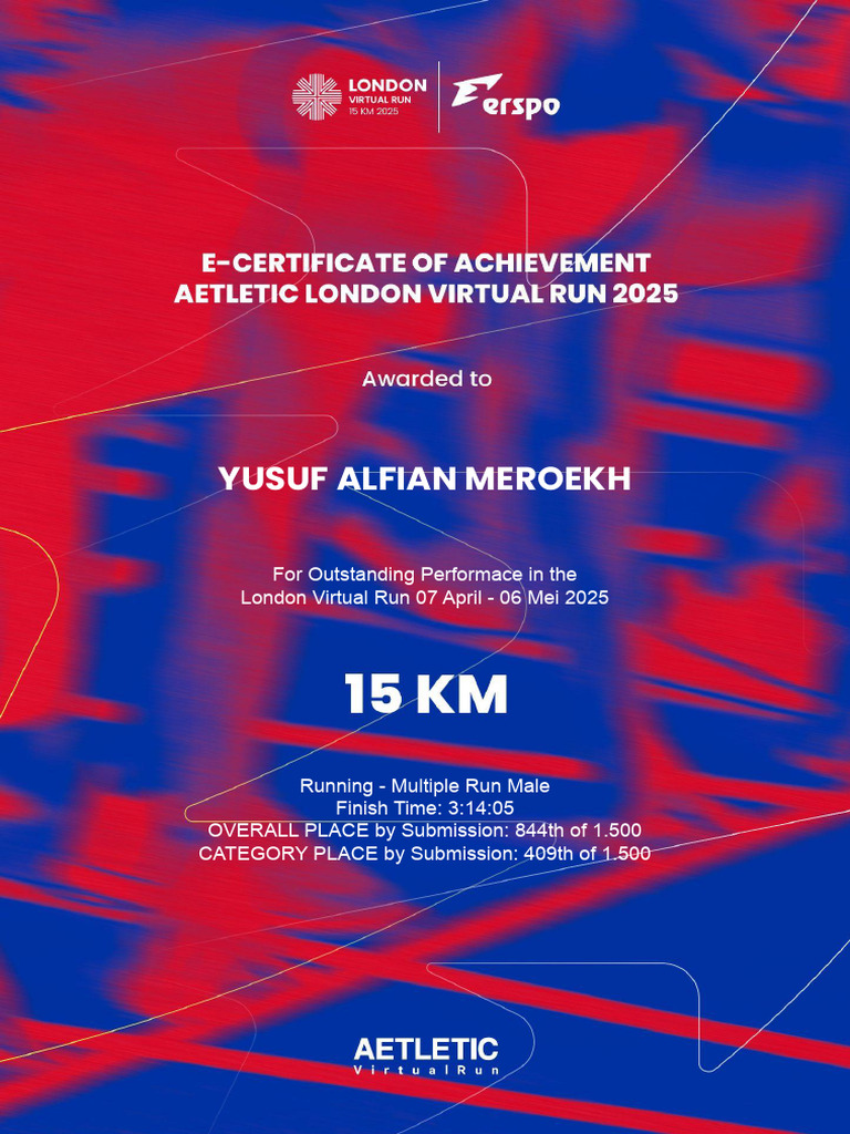 E-Sertifikat Aetletic London Virtual Run 15KM 2025 - LDN-0202 Yusuf ...