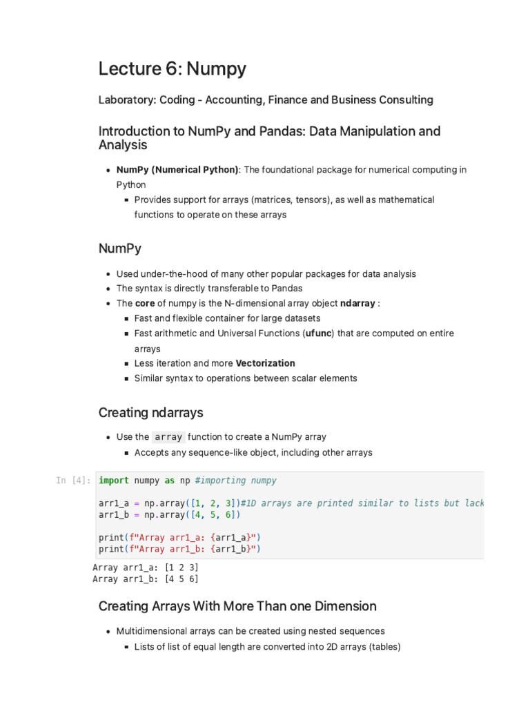 Lecture06 Numpy | PDF