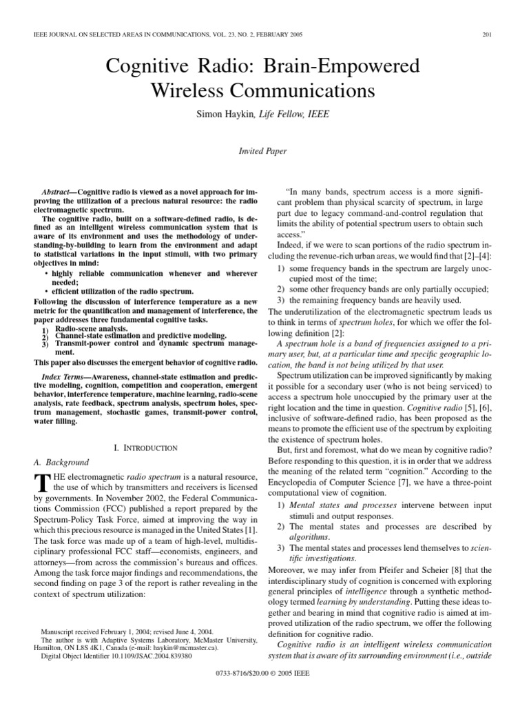 Cognitive Radio Brain-Empowered Wireless Communications | PDF ...