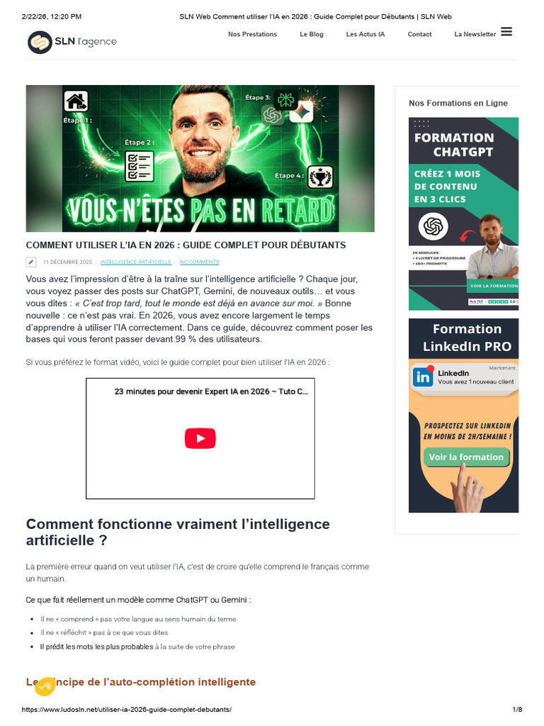 SLN Web Comment Utiliser l'IA en 2026 - Guide Complet Pour Débutants ...