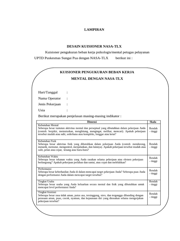 Koesioner Nasa TLX | PDF