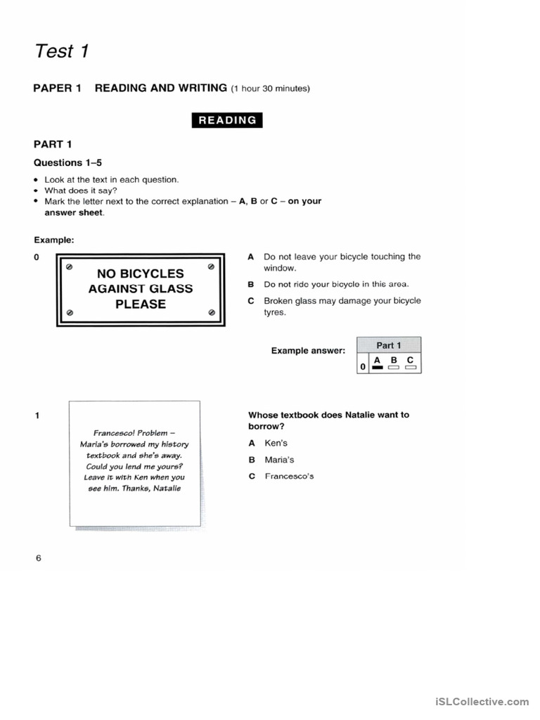 Cambridge PET Reading and Writing 2.1 | PDF