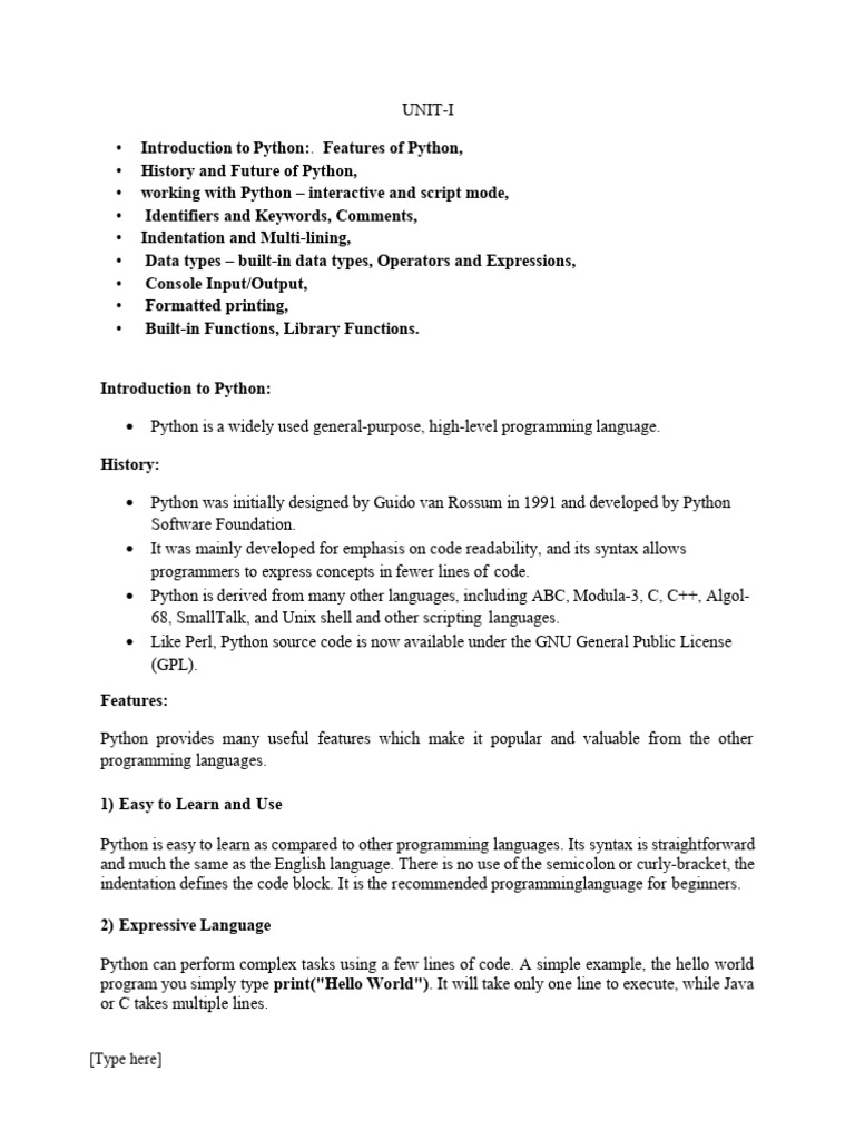 Python Unit 1 | PDF