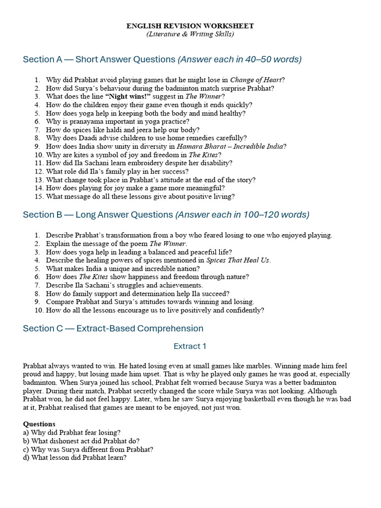 English Revision Worksheet | PDF