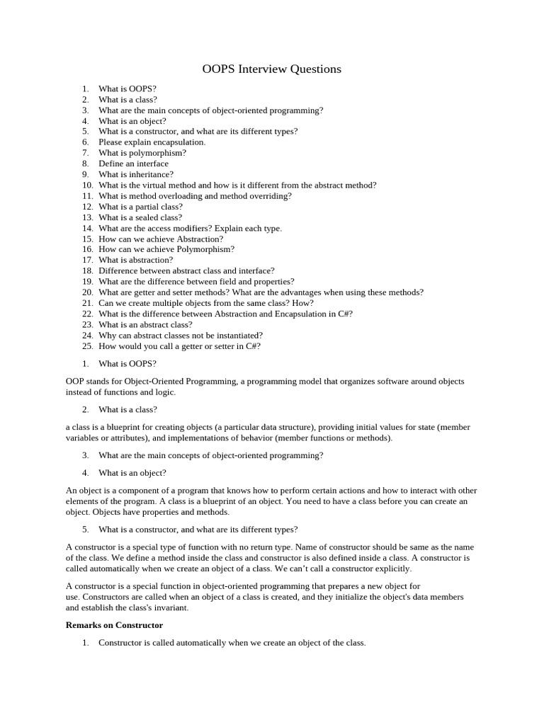OOPS Interview Questions | PDF | Method (Computer Programming ...