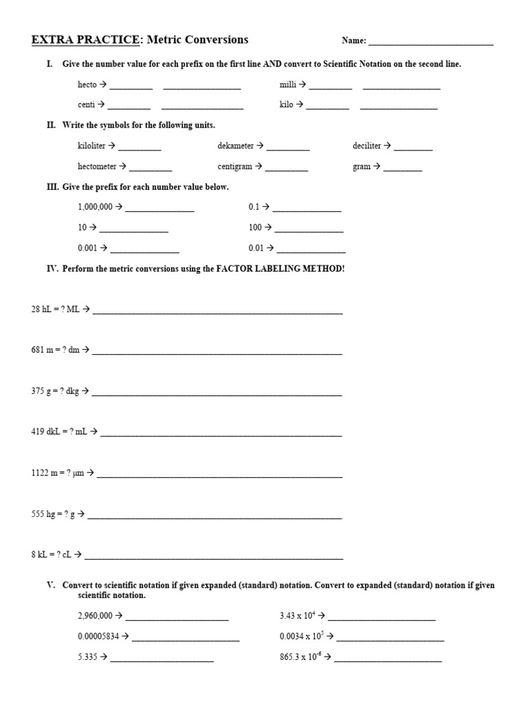EXTRA PRACTICE - Metric Conversions #2 | PDF