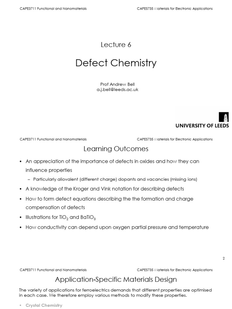 Lecture 6 - Defect Chemistry | PDF | Electronic Band Structure ...