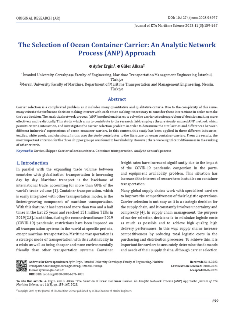 Selection of Ocean Container Carrier An | PDF | Matrix (Mathematics ...