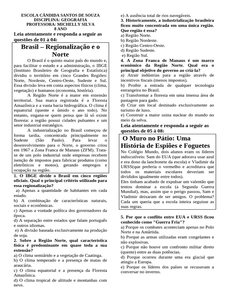 Atividade 8 Ano | PDF | Brasil
